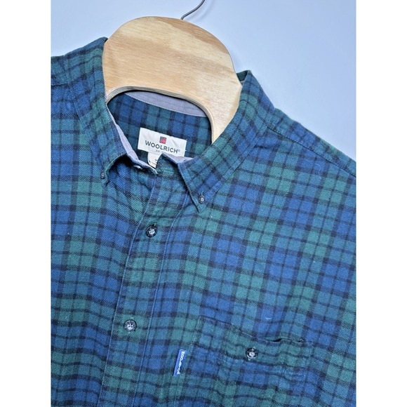 Vintage Woolrich Men's XXL Green Blue Tartan Plaid Long Sleeve Button Down Shirt - Picture 1 of 6